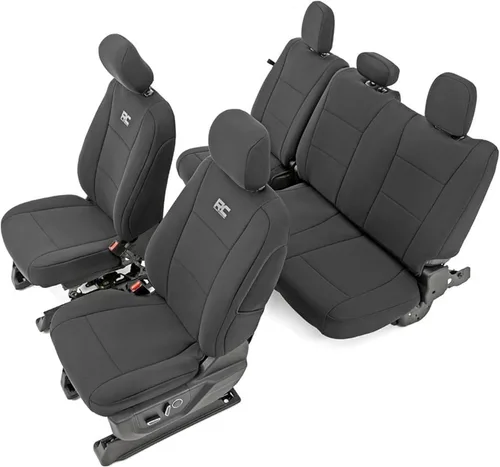 Rough Country Fundas de asiento de neopreno para Ford F-150, Lightning, F-250 y F-350 con cabina doble (2015-2025) con asiento tipo cubo delantero -