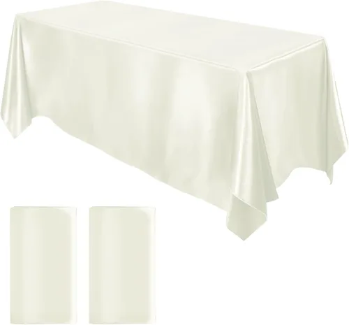 Miniatura 22 de MCEAST Paquete de 2 manteles rectangulares de satén de 102 x 58 pulgadas, mantel de seda brillante, decoración de mesa de tela suave para decoración