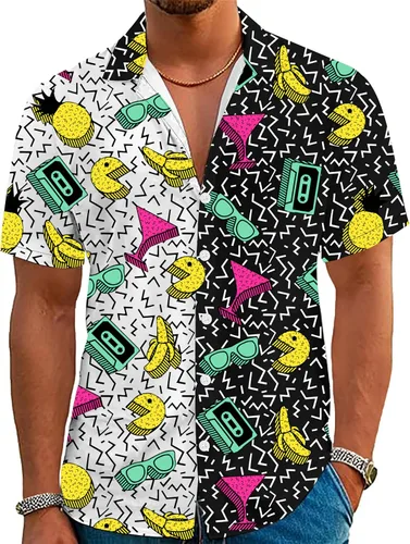 Traje de los años 80 y 90 para hombre, camisa hawaiana de manga corta con botones, divertida, vintage, retro, camisas de playa