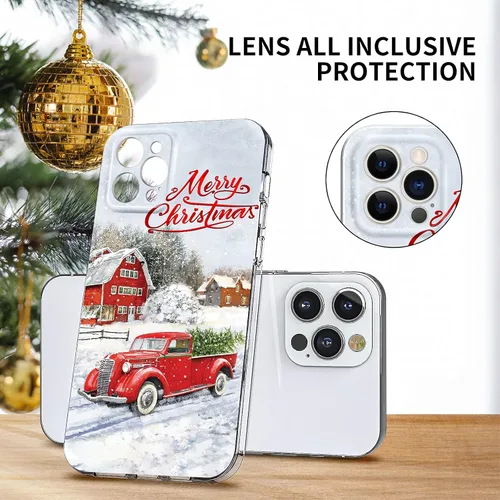 Miniatura 6 de Newseego Funda de Navidad para iPhone 12 Pro Max, serie a prueba de golpes, antiamarilla, policarbonato duro + TPU para mujeres y niñas, lindo coche