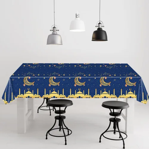 Miniatura 2 de Eid al-Fitr - Juego de 2 manteles de plástico para mesa, para barbacoa, picnic, fiesta, mantel azul, 54 x 108 pulgadas
