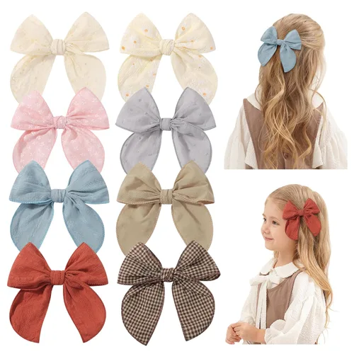 Miniatura 14 de 20 Lazos para el Cabello de Niñas Bebé Fable de 5.5 Pulgadas, Pinzas de Cocodrilo de Algodón y Lino, Accesorios Grandes Neutros Hechos a Mano