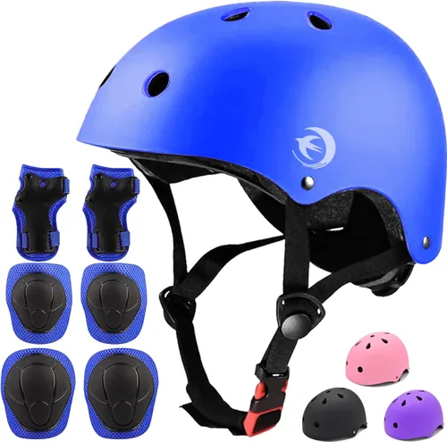Miniatura 10 de Juego de casco para niños con rodilleras, coderas y muñequeras, casco ajustable para niños pequeños y jóvenes, juego de equipo de protección