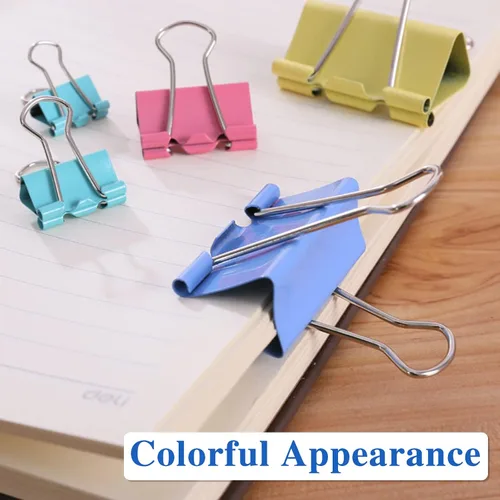 Miniatura 5 de OWLKELA 100 clips de colores para carpeta, abrazaderas de papel, clips de carpeta de papel, varios tamaños, clips de metal coloridos para carpeta