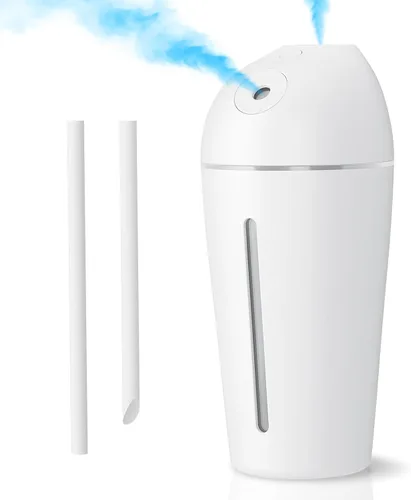Humidificador portátil a pilas (boquillas duales) - Humidificadores de aire pequeños para dormitorio, plantas, oficina, viajes, automóvil,
