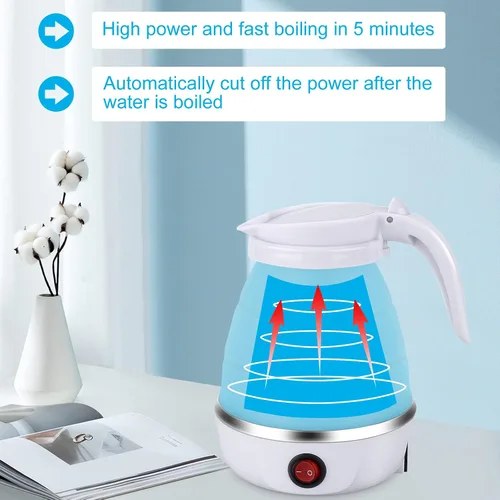Miniatura 3 de Hervidor Eléctrico Portátil de Tamaño de Viaje, 600ML Pequeño Plegable para Té y Café con Tazón y Tazas Colapsables, 5 Minutos de Agua en Ebullición