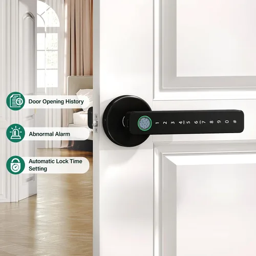 Miniatura 8 de Cerradura de puerta inteligente con huella digital sin llave con asa, cerradura electrónica digital con teclado de pantalla táctil, cerraduras