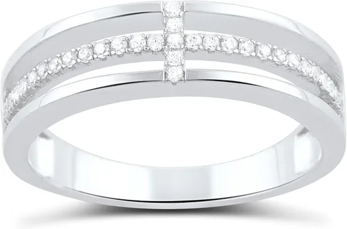 Miniatura 2 de SILVERCLOSEOUT Anillo cruzado lateral de plata de ley con circonita (talla 4-10)