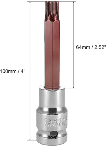 Miniatura 4 de uxcell 1/2" Drive x M10 (0.394 pulgadas) Triple Square Spline Bit Socket, S2 Brocas de acero CR-V Sockets 4" Longitud Uso con llave de trinquete