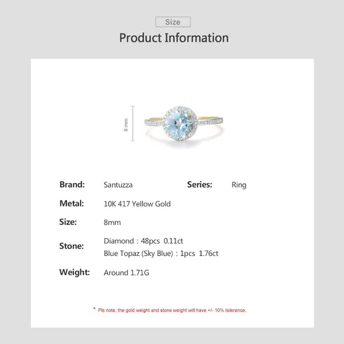 Miniatura 4 de Santuzza Anillo de oro macizo de 10 quilates con piedras preciosas solitarias para mujer