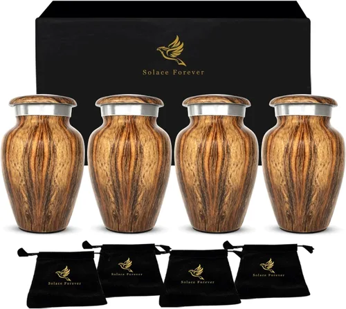 Urnas pequeñas con estampado de madera metálica para recuerdo de cenizas humanas, mini urna para cenizas de adultos hombres y mujeres, juego de