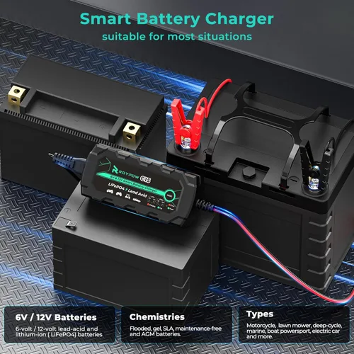 Miniatura 3 de Cargador de batería de litio de 6V/12V 1A, cargadores de batería inteligentes RoyPow 1A, cargadores automáticos de batería de goteo, mantenedor