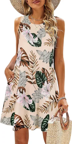 Miniatura 50 de SimpleFun - Vestidos de verano para mujer, camiseta floral, vestido de playa de estilo bohemio, informal, con bolsillos y sin mangas