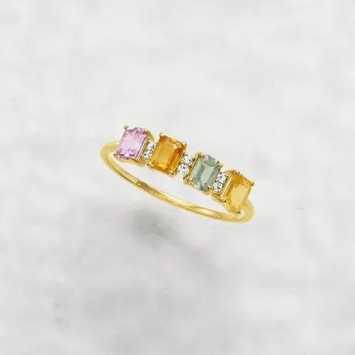 Miniatura 4 de Ross-Simons Anillo de zafiro multicolor de 140 quilates con detalles de diamante en oro amarillo de 14 quilates