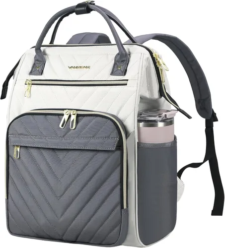 Miniatura 16 de VANKEAN Mochila para portátil de 17 pulgadas para mujeres y hombres, bolsa de trabajo de computadora de moda, Beige-café, 15,6 pulg., Moda