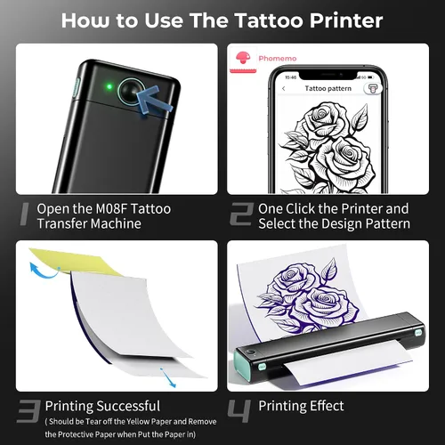 Miniatura 6 de Impresora de plantillas de tatuajes, impresora de tatuajes, impresora de plantillas M08F con 10 piezas de papel de transferencia de tatuajes