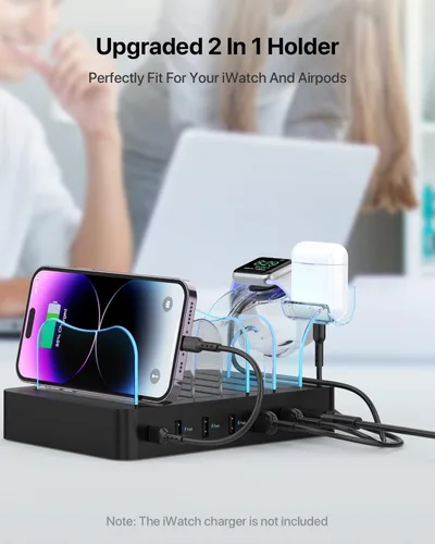 Miniatura 6 de SooPii - Estación de carga PD de 6 puertos para múltiples dispositivos, carga rápida USB C PD de 20 W para iPhone 14/13/12, incluye 6 cables cortos