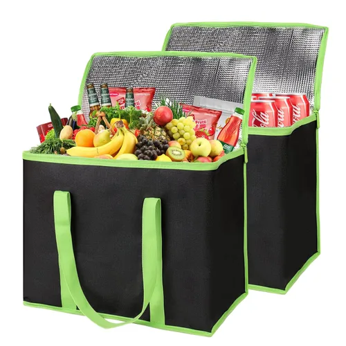 Miniatura 29 de Paquete de 1 bolsa aislada para entrega de alimentos con parte inferior dura, calentadores de alimentos comerciales XXXL para conductores de Negro