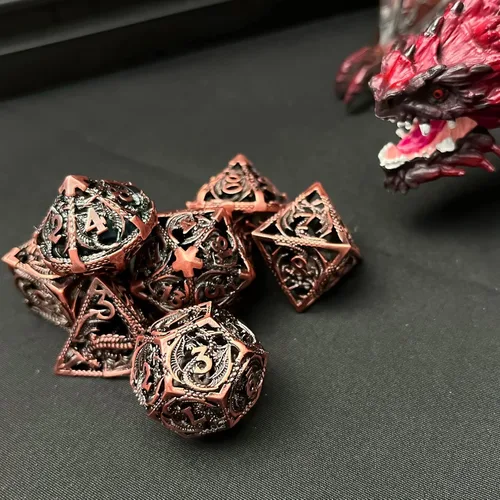 Miniatura 5 de Juego de dados DND de metal hueco para juego D y D, dados poliédricos grandes para Calabozos y Dragones, Warhammer Pathfinder, Cthulhu, MTG, D&D