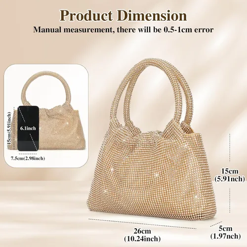 Miniatura 4 de Bolso de mano con diamantes de imitación para mujer, bolso de noche con diamantes brillantes, mini bolso de mano con purpurina para fiesta de noche