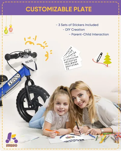 Miniatura 5 de KRIDDO Bicicleta de Equilibrio Pro para Niños Pequeños de 2+ Años con Freno de Mano y Pata de Cabra, Bicicleta de Empuje de 12 Pulgadas, Bicicleta