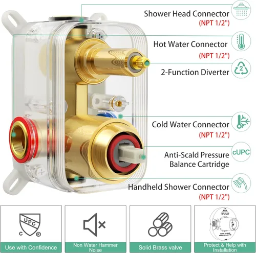 Miniatura 5 de SR SUN RISE Grifo de ducha – Sistema multifuncional de cabezal de ducha de alta presión con accesorios de cabezal de ducha de mano – Válvula Oro
