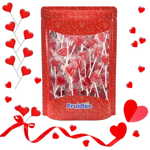 Miniatura 4 de Mini paletas para el día de San Valentín con forma de corazón rojo con sabor a fresa, envueltas individualmente, paletas de 0.18 oz, aprox. 40