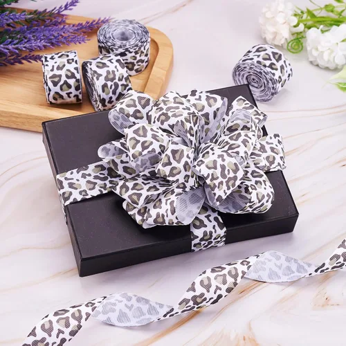 Miniatura 2 de Pandahall - 5 tarjetas de cinta de grogrén de leopardo de 1 pulgada / 0.984 in de ancho plano con estampado de leopardo salvaje para coser lazos