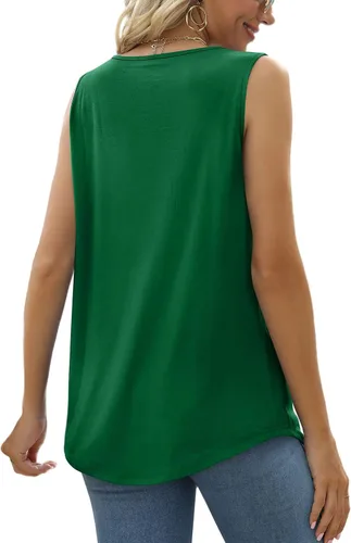 Miniatura 33 de Saloogoe - Camisetas sin mangas veraniegas para mujeres, plisadas con cuello cuadrado y dobladillo curvado, blusas de ajuste holgado con movimiento