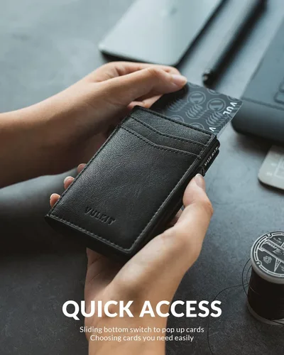 Miniatura 2 de VULKIT Billeteras delgadas para hombre, con bloqueo RFID, diseño minimalista con capacidad para hasta 11 tarjetas, Negro -, Minimalista