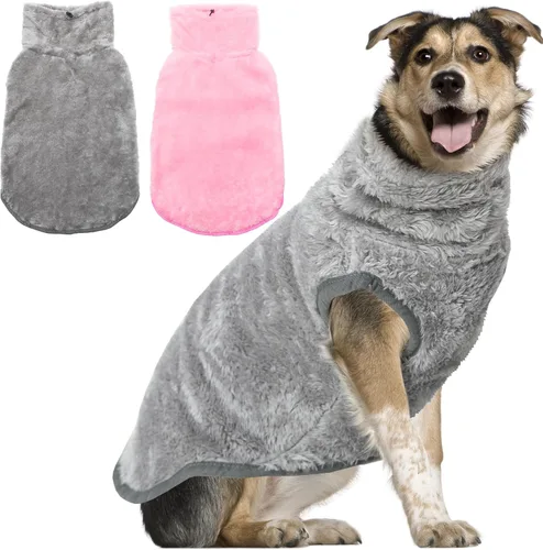 Chaqueta para perros para clima frío, 2 paquetes de ropa de abrigo de invierno cálida de cuello alto para mascotas, abrigo de felpa ajustable para