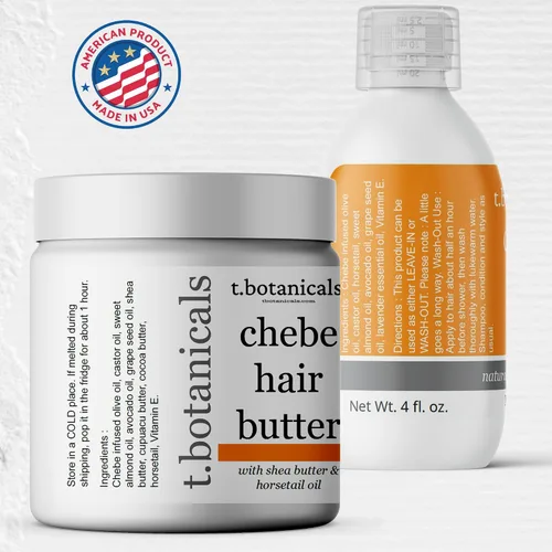 Miniatura 7 de Juego de crecimiento del cabello de Chad Africa – Aceite orgánico Chebe de 4 onzas, 8 onzas de mantequilla Chebe sin perfume con cola de caballo