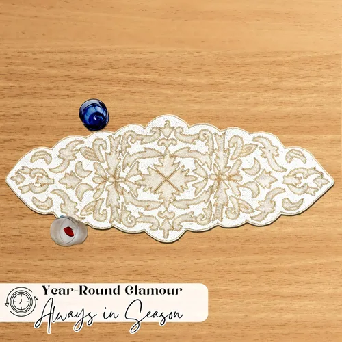 Miniatura 8 de Camino de mesa con cuentas de 13 x 36 pulgadas, elegante centro de mesa de comedor con cuentas de vidrio y parte trasera de poliéster, camino Oro