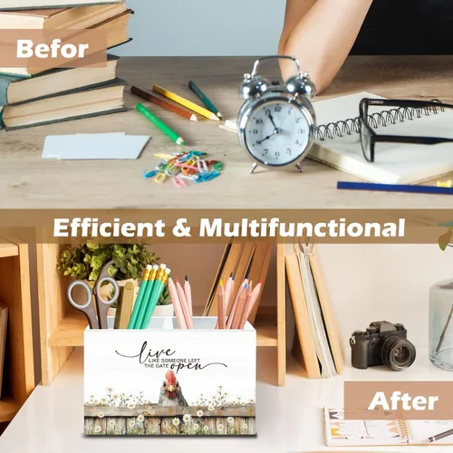 Miniatura 6 de DILSJ Organizador inspirador de 2 compartimentos para lápices, organizador para escritorio, amantes de los pollos regalos para mujeres, Live Like