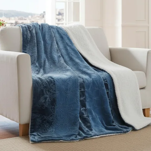 Miniatura 11 de Tache - Manta de sherpa azul, 50 x 60 pulgadas, en relieve, súper suave, cálida, acogedora, esponjosa, color azul oscuro, franela de microforro