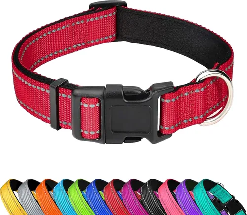 Miniatura 12 de Collar reflectante para perro, ajustable de neopreno suave acolchado de nailon para mascotas con hebilla para perros extra grandes, verde azulado