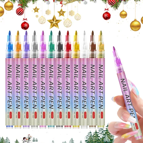Juego de bolígrafos de arte de uñas de 12 colores, marcadores de arte de uñas mejorados 2026, bolígrafo de esmalte de uñas de secado rápido de larga