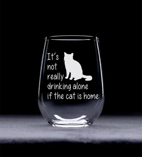 Miniatura 2 de C M The Cat is Home - Divertida copa de vino sin tallo, regalo temático de gato para mujeres y hombres, 17 onzas (estilo C1)