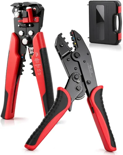 Kuject Kit de pelacables y herramienta de crimpado, 3 en 1 autoajustable para pelar cables de 10-24 AWG con juego de herramientas de crimpado para