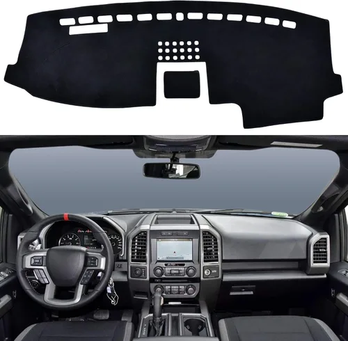 Miniatura 16 de SPEEDWOW Tapete para cubierta de tablero de instrumentos compatible con Ford F150 1997-2003 sin sensor climático/sensor de luz