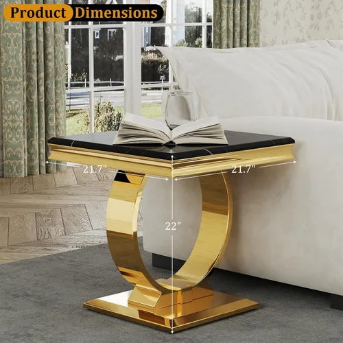 Miniatura 2 de Asday Mesa auxiliar dorada, moderna mesa auxiliar negra para sala de estar con base en U de metal dorado, mesa auxiliar cuadrada para sofá, sala