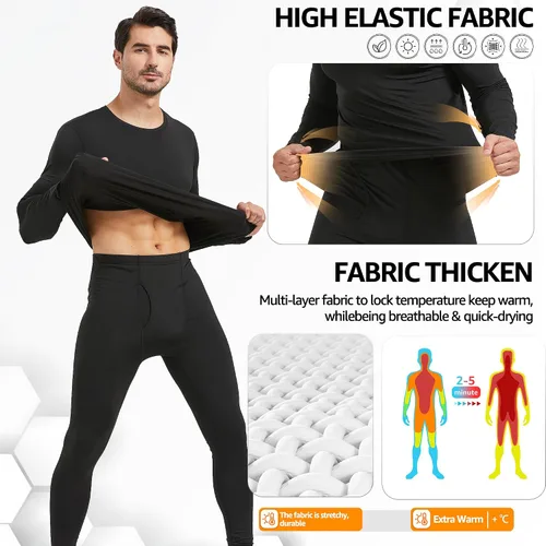 Miniatura 3 de UNIQUEBELLA Men's Thermal Underwear Sets Top & Long Johns Fleece Sweat Quick Drying Thermo Base Layer