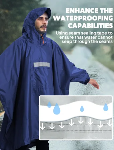 Miniatura 102 de ANYOO Poncho de lluvia con capucha para adultos, impermeable, ligero, para hombres y mujeres, chaqueta de lluvia reutilizable para emergencias al
