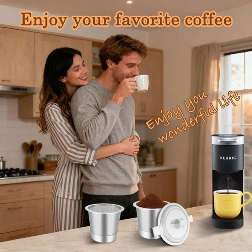 Miniatura 7 de Haetyly Paquete de 2 filtros de café reutilizables K Cups con cafetera Keurig 1.0 y 2.0, cápsulas de café reutilizables de acero inoxidable con asas