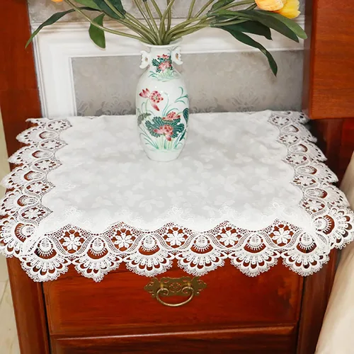 Miniatura 8 de Hsvanyr Manteles suaves bordados de encaje cremoso, bufandas para mesita de noche con exquisitas flores, vintage, shabby chic para bodas