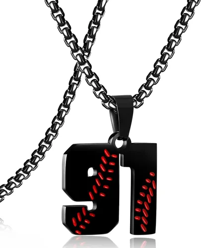 Miniatura 141 de SKQIR Colgante de número de jersey de béisbol para hombres y niños - Cadena de acero inoxidable para atletas - Negro