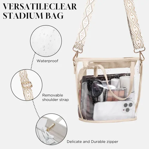 Miniatura 6 de CHICECO Bolsa transparente para mujer, bolsa transparente para eventos de estadio con correas ajustables, bolsa de mano para deportes, conciertos
