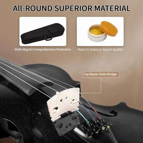 Miniatura 6 de Ktaxon Violín para principiantes y estudiantes, violines acústicos 4/4, kit de violín tamaño completo con estuche, arco, colofonia, para adultos