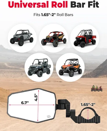 Miniatura 3 de KEMIMOTO Espejos laterales UTV, espejos UTV para barra antivuelco de 1.65 a 2 pulgadas, compatibles con Polaris RZR, Can-Am Maverick X3, Pioneer
