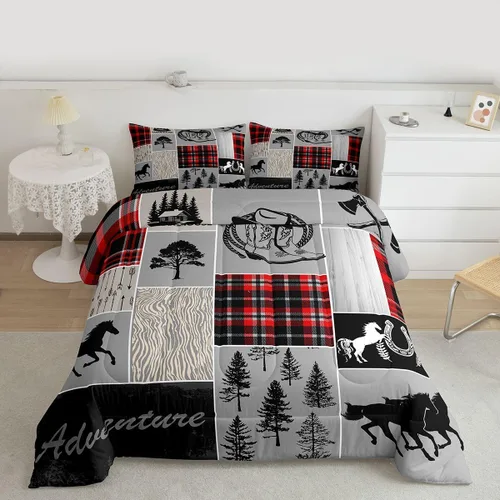 Miniatura 244 de Juego de edredón de oso y ciervo, tamaño individual, ropa de cama de animales salvajes de caza, colcha rústica de cabaña, casa de campo, cuadros